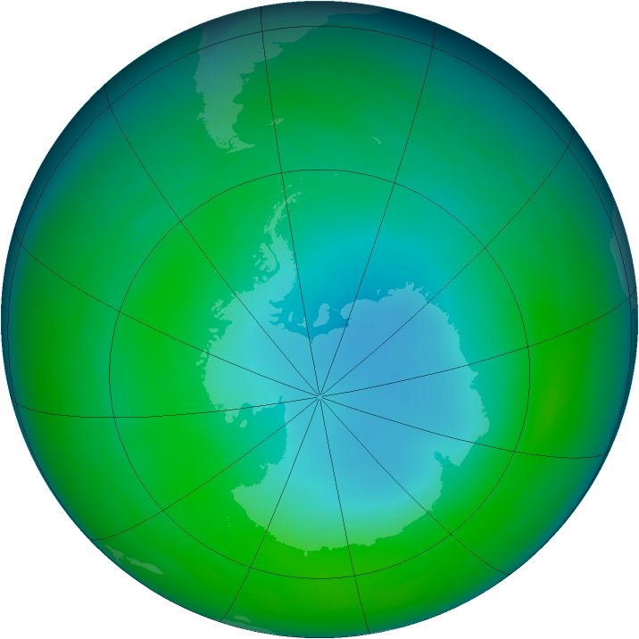 Antarctic ozone map for June 1990
